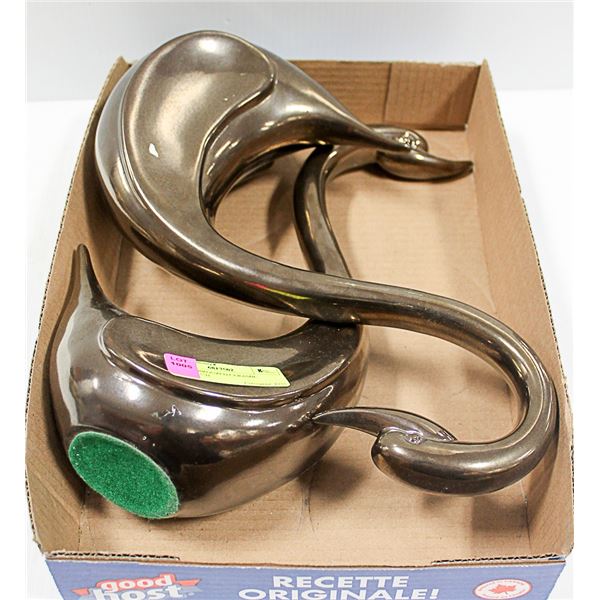 SET OF 2 BRONZED CERAMIC SWANS-15"H