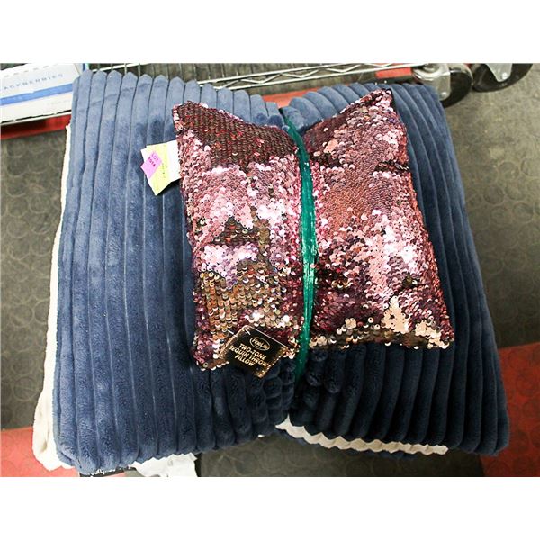 4 ACCENT PILLOWS-SEQUIN/BLUE/CREAM