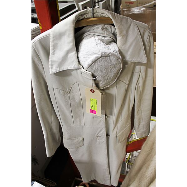 WHITE LEATHER COAT & HAT