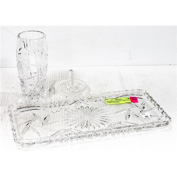 PINWHEEL CRYSTAL TRAY 12"/VASE 6"/RING HOLDER