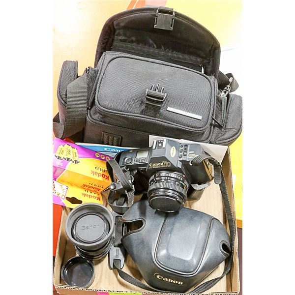 CANON T70, LENS, AND PHOTO BAG