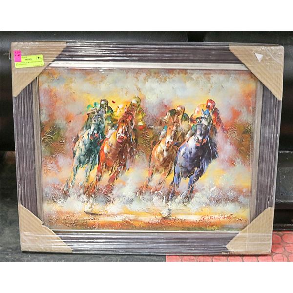 OIL ON CANVAS R SANFORD HORSE RACES SIGNED