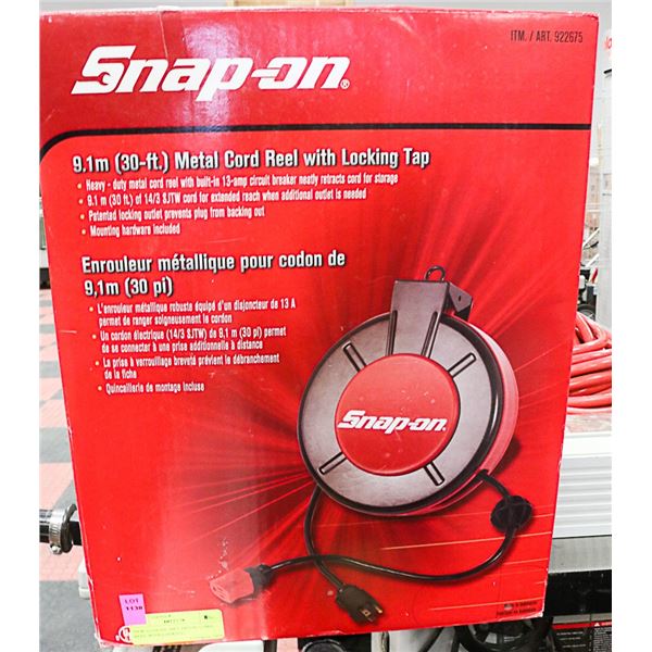 NEW SNAPON 30FT METAL CORD REEL WITH LOCKING