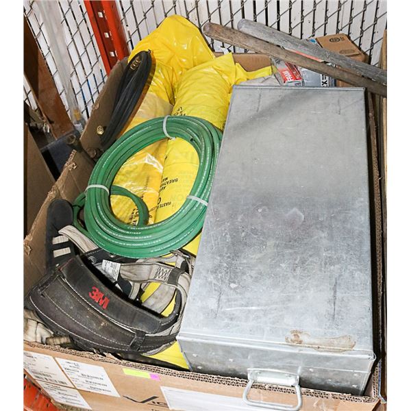 PALLET W/ ASBESTOS REMOVAL BAGS AND METAL TOOLBOX