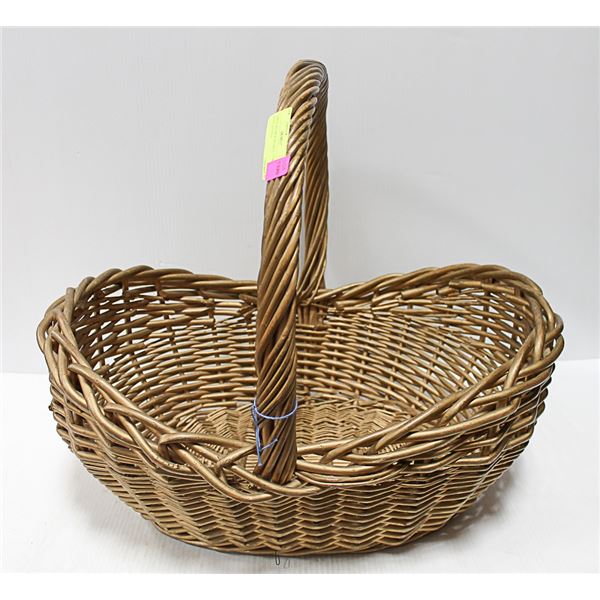 LARGE WICKER BASKET 17"W X 21"L WITH HANDLE