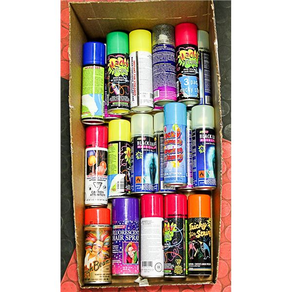 BOX OF NEW HAIR SPRAYS & SPRAY STRING