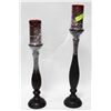Image 1 : LOT OF 2 WOODEN CANDLE HOLDERS (DARK BROWN)