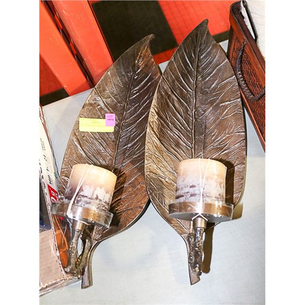 LOT OF 2 LEAF SHAPED METAL HANGING CANDLE HOLDERS