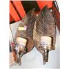 Image 1 : LOT OF 2 LEAF SHAPED METAL HANGING CANDLE HOLDERS