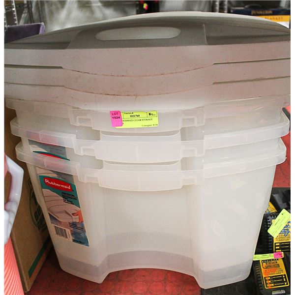 3 RUBBERMAID CLEAR STORAGE BOXES