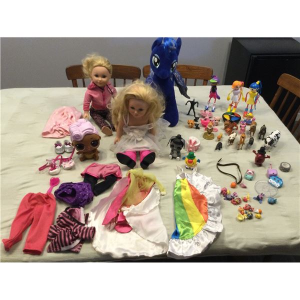 BOX OF CHILDRENS TOYS DOLLS, ANIMALS, SHOPKINS