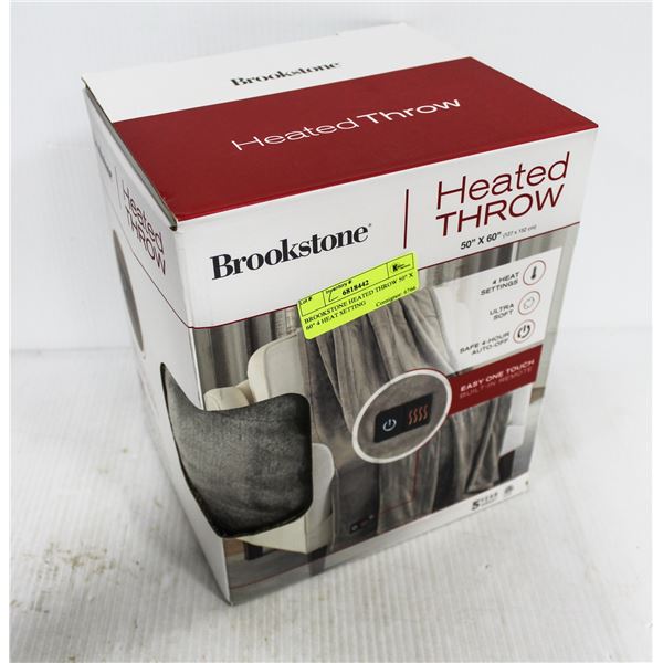 BROOKSTONE HEATED THROW 50" X 60" 4 HEAT SETTING