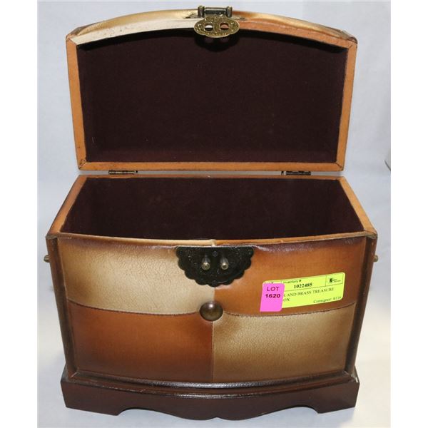 LEATHER AND BRASS TREASURE CHEST BOX