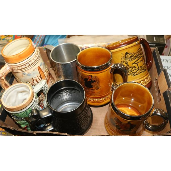 FLAT OF BEER STEINS-INCLUDES ENGLISH & PEWTER