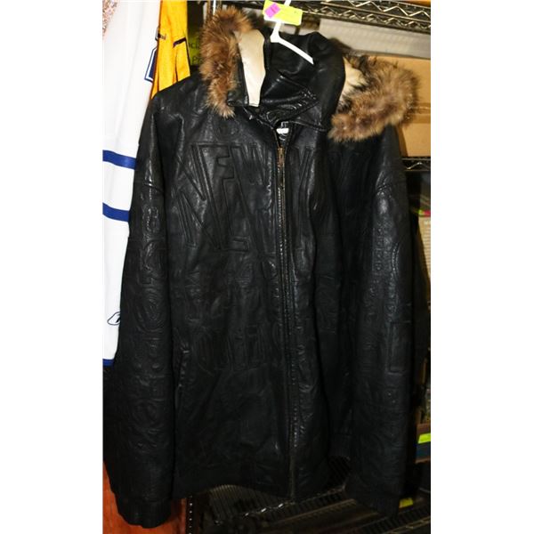 NEW YORK LEATHER FUR TRIM JACKET SIZE 4XL
