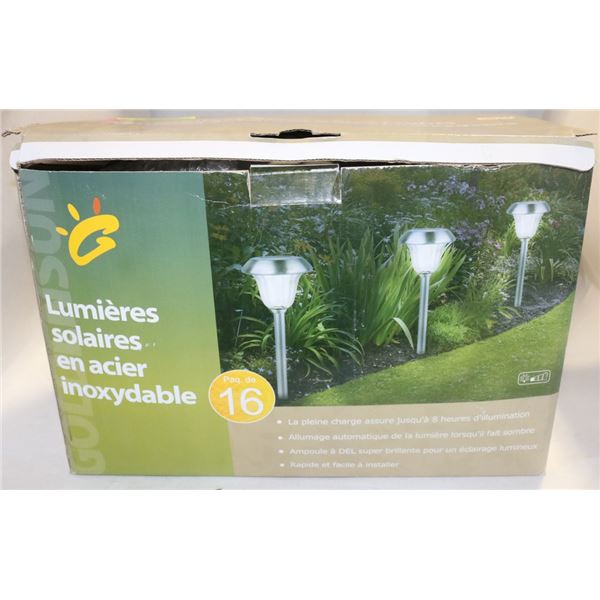 BOX WITH 10 NEW STAINLESS STEEL LED SOLAR GARDEN
