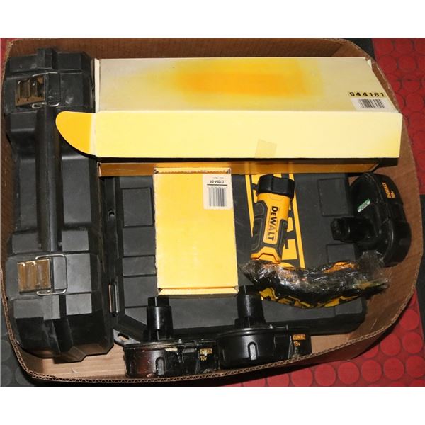 LARGE BOX OF VARIOUS DEWALT TOOLS, ACCESSORIES,