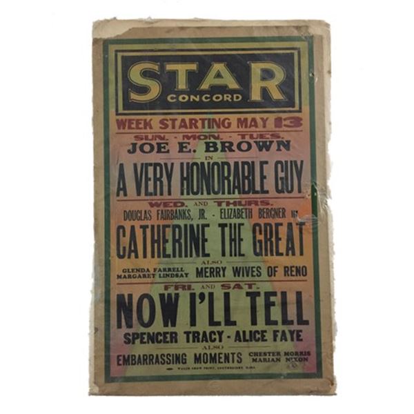 The Star Condord Movie Theater Triple Feature (1934) Window Cards Movie Posters