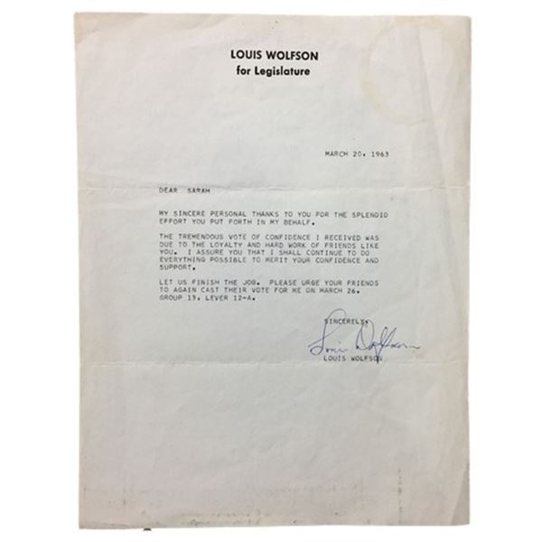 Louis Wolfson Letter (1963)