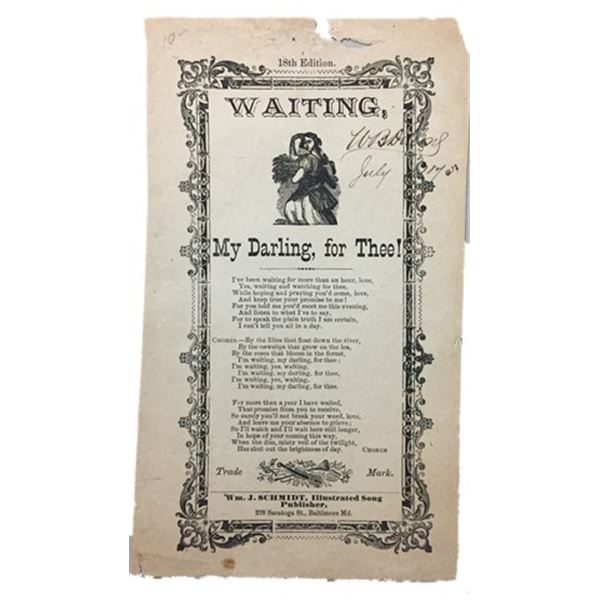 Signed "Waiting for My Darling, for Thee!" Poem