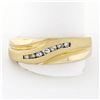 Image 4 : Mens 14k Yellow Gold .18 ctw Round Diamond Wavy Channel Matte & Polished Band Ri