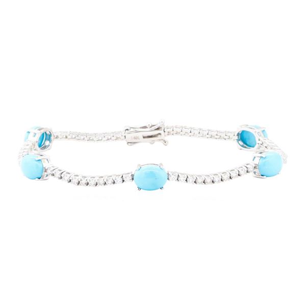 7.44 ctw Turquoise And Diamond Bracelet - 14KT White Gold