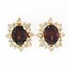 Image 1 : 14k Yellow Gold 3.80 ctw Oval Garnet & Layered Round Diamond Halo Stud Earrings