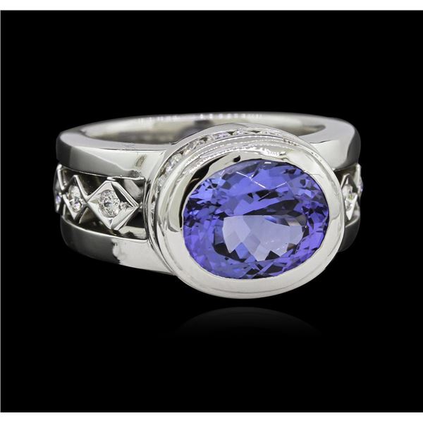 3.78 ctw Tanzanite and Diamond Ring - 18KT White Gold