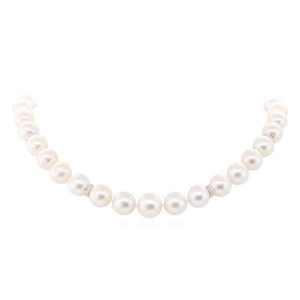 0.74 ctw Diamond and South Sea Pearl Necklace - 14KT White Gold