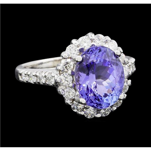 3.85 ctw Tanzanite and Diamond Ring - 14KT White Gold