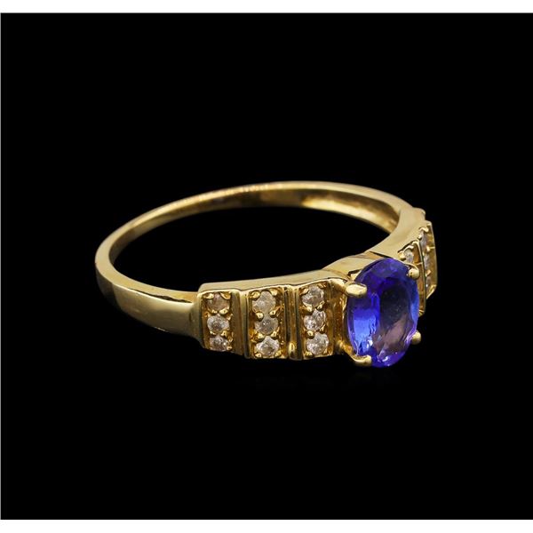 14KT Yellow Gold 0.94 ctw Tanzanite and Diamond Ring