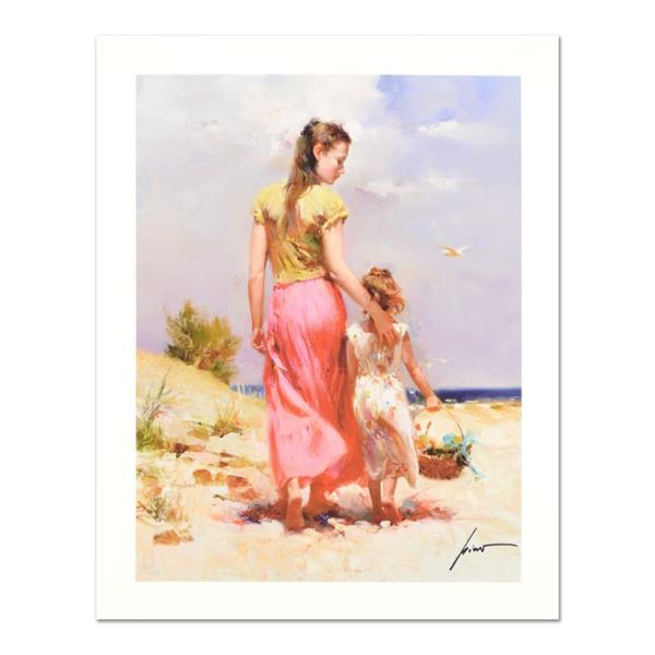 Pino (1931-2010), "Seaside Walk" Limited Edition on Canvas, Numbered and Hand Si