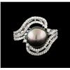 Image 2 : 14KT White Gold Pearl and Diamond Ring