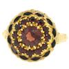 Image 1 : Vintage 14k Yellow Gold 1.5 ctw Round Garnet & Black Enamel Champleve Flower Rin