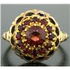 Image 2 : Vintage 14k Yellow Gold 1.5 ctw Round Garnet & Black Enamel Champleve Flower Rin