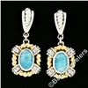 Image 2 : 14kt Two Tone Gold Oval Amazonite & 0.16 ctw Diamond Drop Dangle Earrings