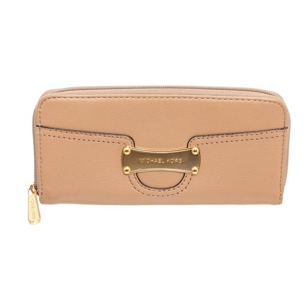 Michael Kors Tan Leather Saratoga Continental Zippy Wallet