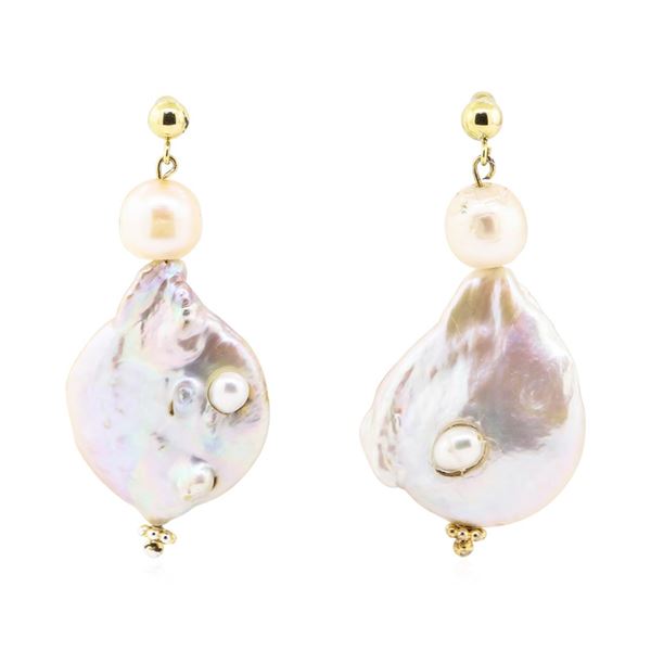 Baroque Coin Pearl Earring - 14KT Yellow Gold Plated