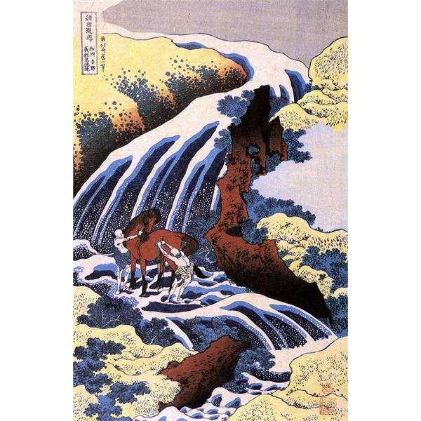 Hokusai - Waterfall and Horse Washing