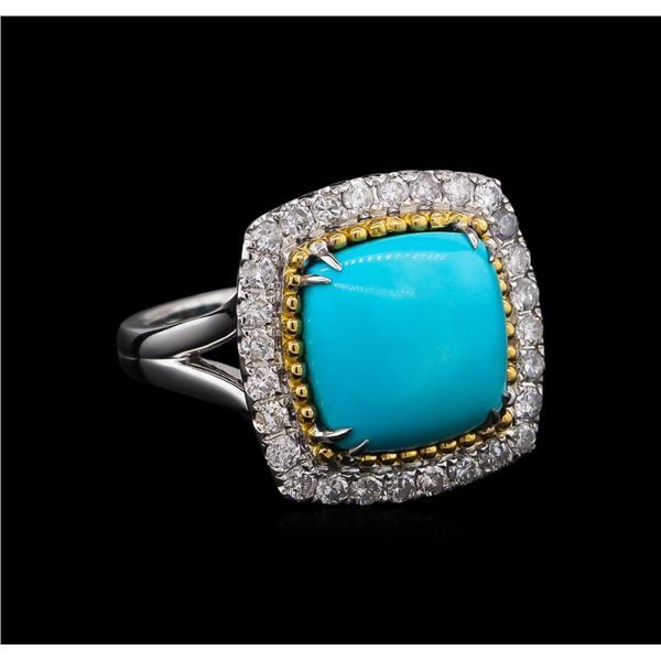 14KT White Gold 4.02 ctw Turquoise and Diamond Ring