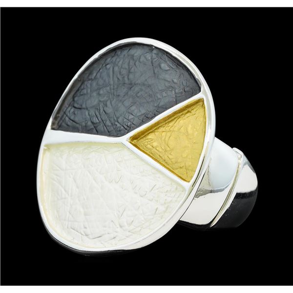 Tri Color Hand Painted Medallion Ring - Rhodium Plated