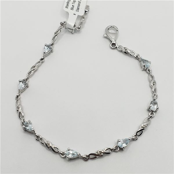 SILVER BLUE TOPAZ AND SMALL DIAMOND 7"(2CT) BRACELET