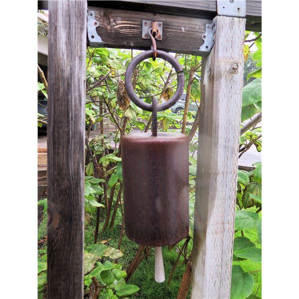 Metal Wind Bell, Red & Brown, Maker's Mark, 6.5" Dia, 27"H