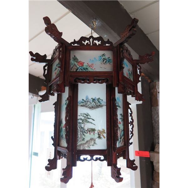 Chinese Palace Lantern, Handpainted Scenes, Maker's Mark, 16" Dia 27" H