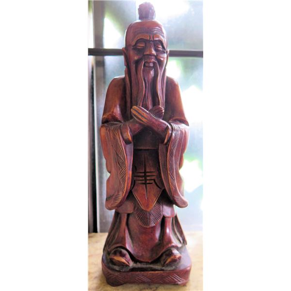 Wood Carved Fu Manchu Statue 12" Tall