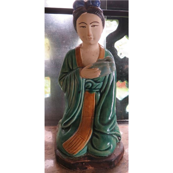 Chinese Ceramic Statue, Woman 10.5" Tall