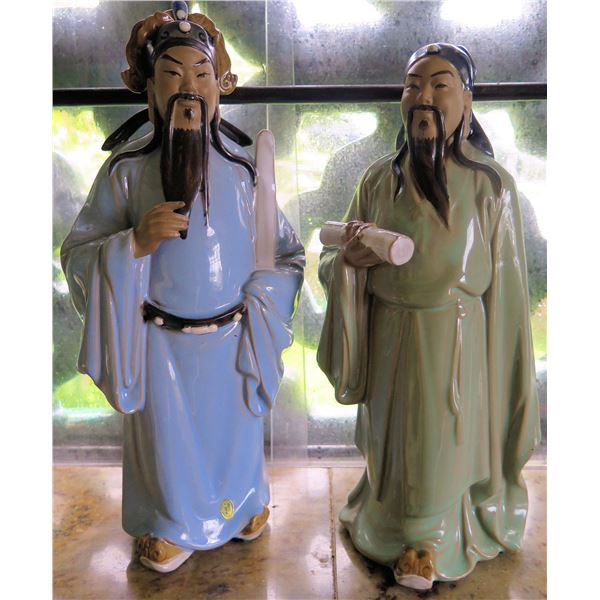 Pair Chinese Porcelain Statues, Male Figures 12"Tall