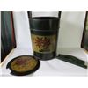 Image 8 : Asian Wooden Rice/Water Bucket w/Floral Design 8"W, 18"H