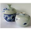 Image 1 : Qty 2 Asian Blue and White Ceramic Jars 4" H, 5" Dia