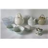 Image 1 : Qty 8 Misc. Ceramic Teapots, Glass Bowl, Covered Dish (various sizes 2"-4"W)